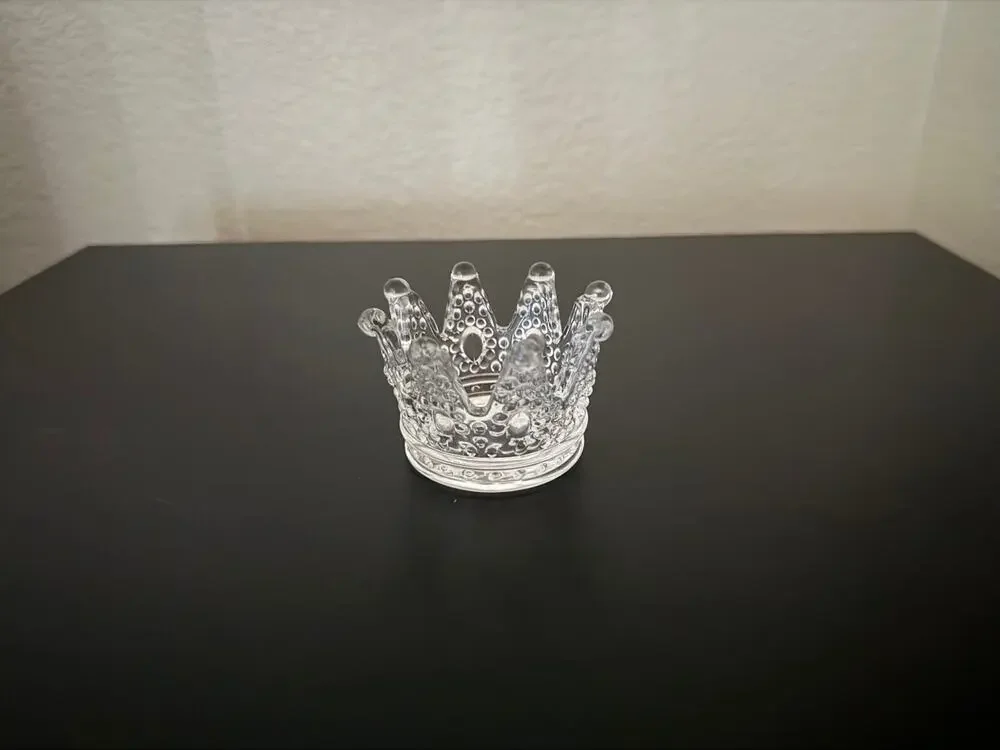 Vintage Clear Pressed Glass Crown Tealight Candle Holder Ring Dish
